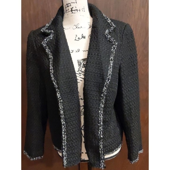 Who What Wear Jacket Blazer Womens Size Large Black Brocade Tweed Open Front - Picture 1 of 5